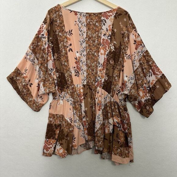 Andree By Unit Babydoll Top Womens 3X Floral Patchwork Cottage Boho Country - Picture 4 of 12